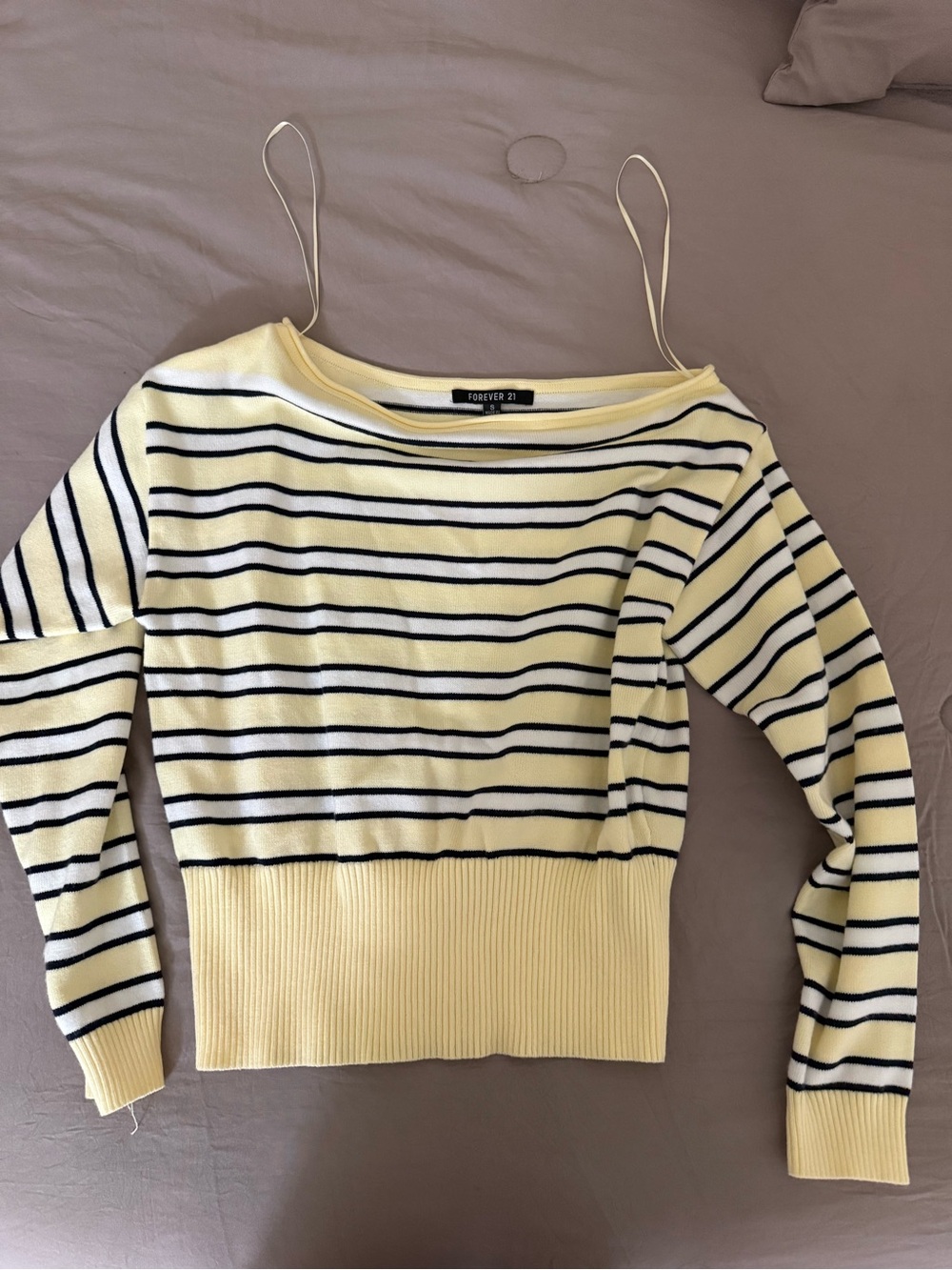 Forever 21 yellow stripped off the shoulder sweater